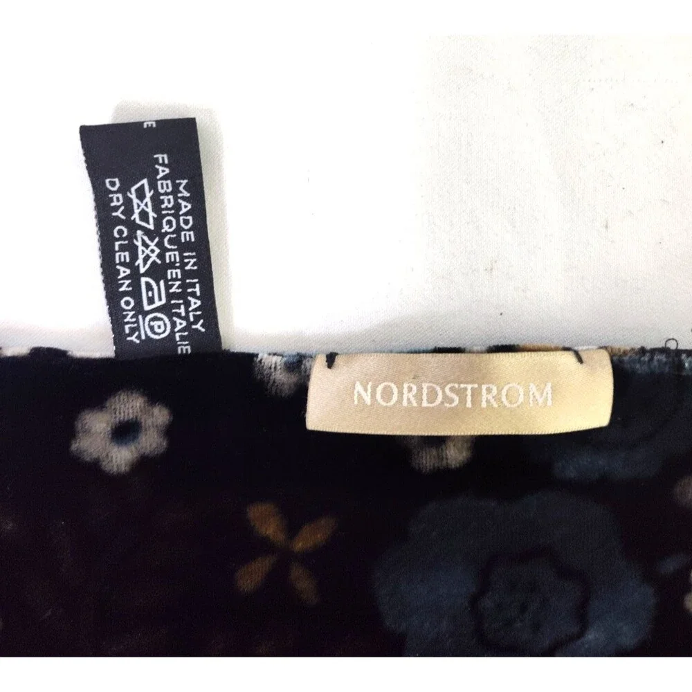 NORDSTROM Black Velvet Burnout Floral Viscose &Silk Scarf Made in Italy 69”x10”